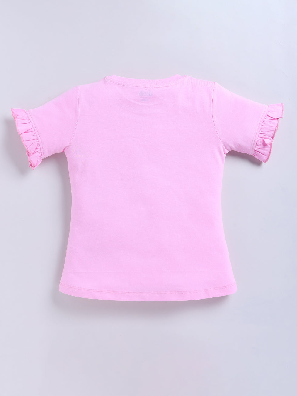 Kidcity Girls Cotton Sinker Happy and Ready for Summer Text and Flower Graphic Print Half Sleeves Tops - Light Pink Back View
