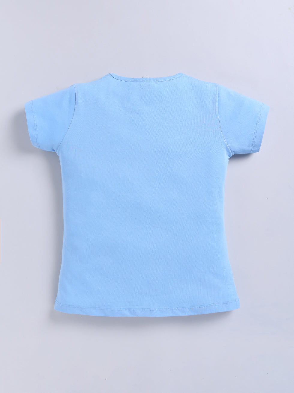 Kidcity Girls Cotton Sinker Heart & Paw Graphic Graphic Print Half Sleeves Tops -Sky Blue Back View