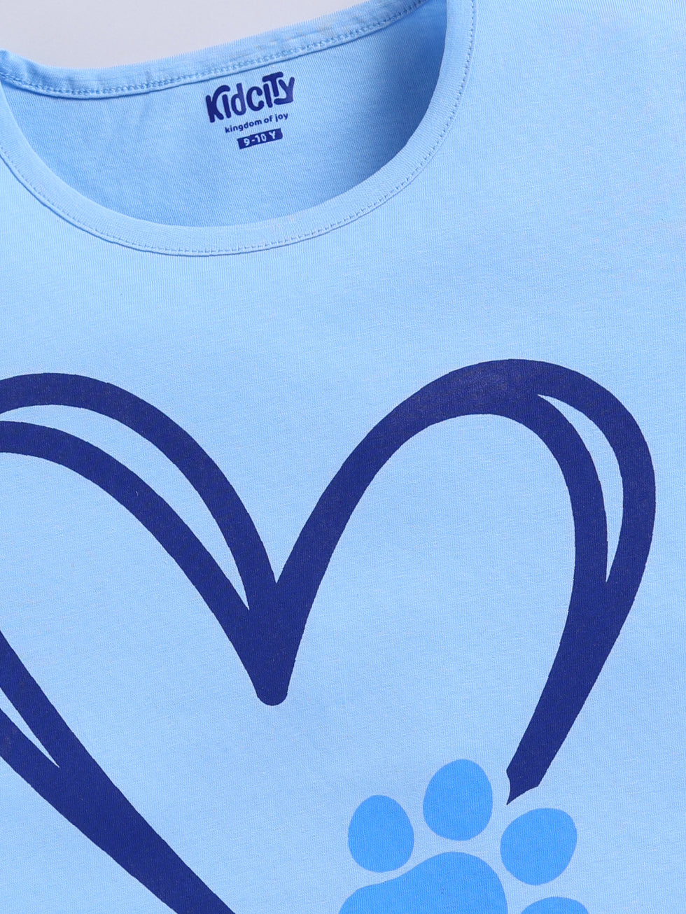 Kidcity Girls Cotton Sinker Heart & Paw Graphic Graphic Print Half Sleeves Tops -Sky Blue Zoom View