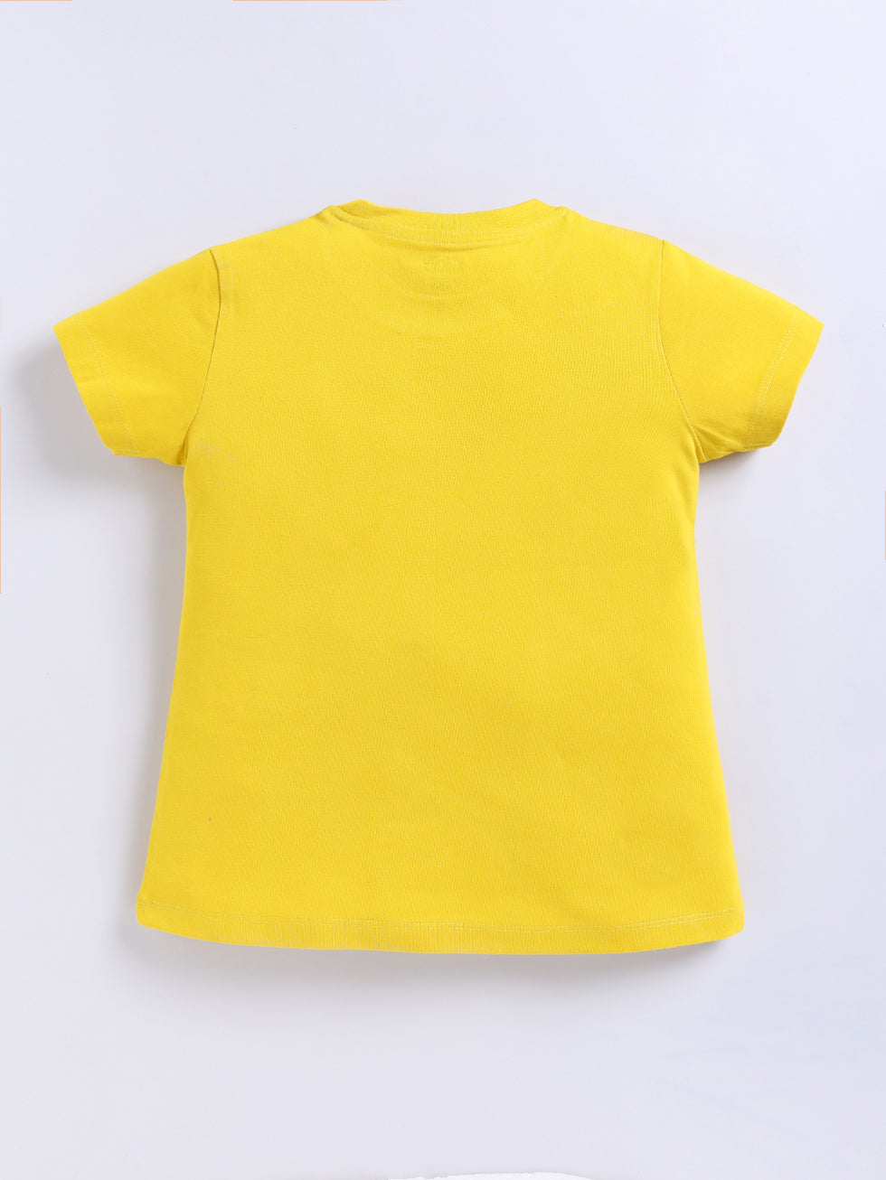 Kidcity Girls Cotton Sinker In a world where you can be anything, be kind Text and Flower Graphic Print Half Sleeves Tops - Mustard Back View