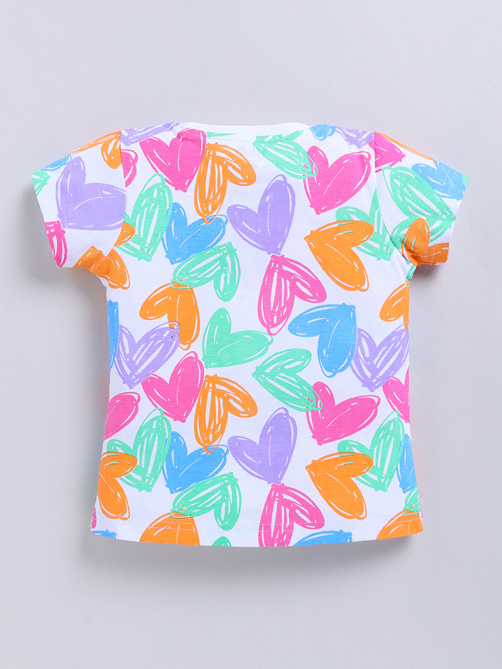 Kidcity Girls Cotton Sinker Scribble Hearts Allover Print Half Sleeve Tops - Multicolor Back View