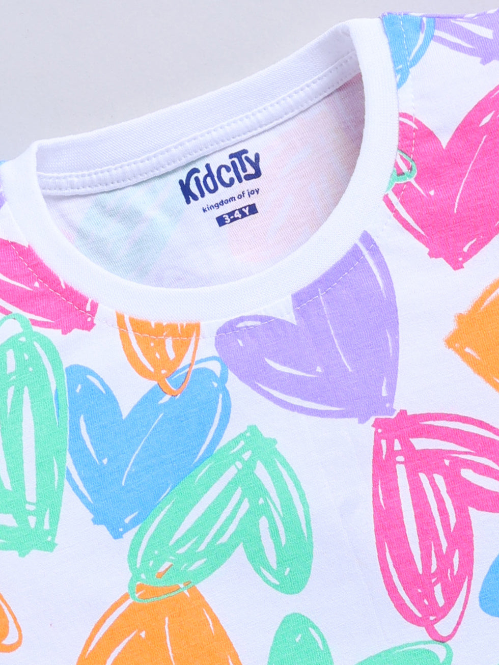 Kidcity Girls Cotton Sinker Scribble Hearts Allover Print Half Sleeve Tops - Multicolor Zoom View