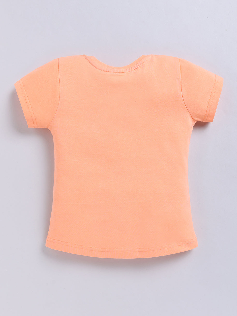 Kidcity Girls Cotton Sinker Unicorn Mood Graphic Print Half Sleeve Tops -Peach Back View