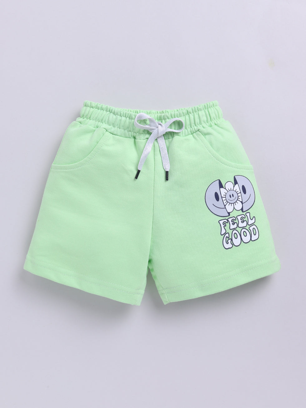 Kidcity Girls shorts Combo set (pack of 2) |Loopknit shorts|Green shorts front view