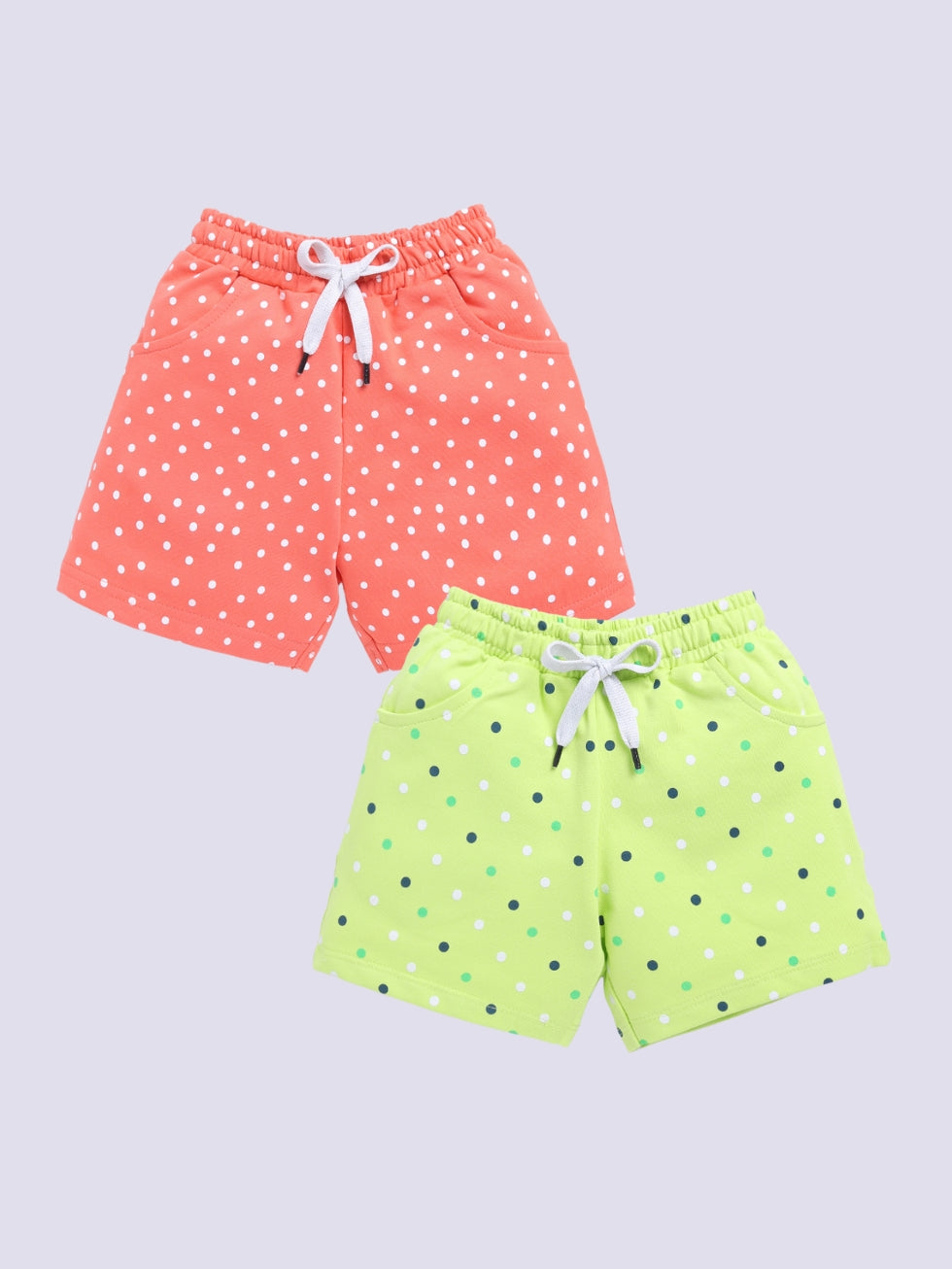 Kidcity Girls shorts Combo set (pack of 2) |Loopknit shorts|Lemon, Orange shorts combo front view