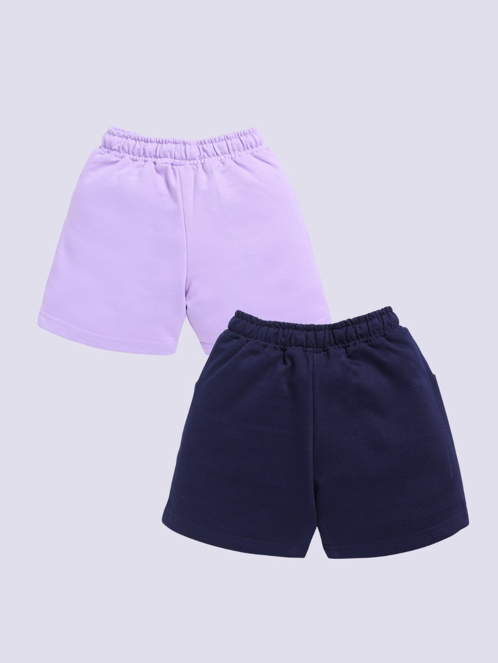 Kidcity Girls shorts Combo set (pack of 2) |Loopknit shorts|Levender, Navy shorts combo back view