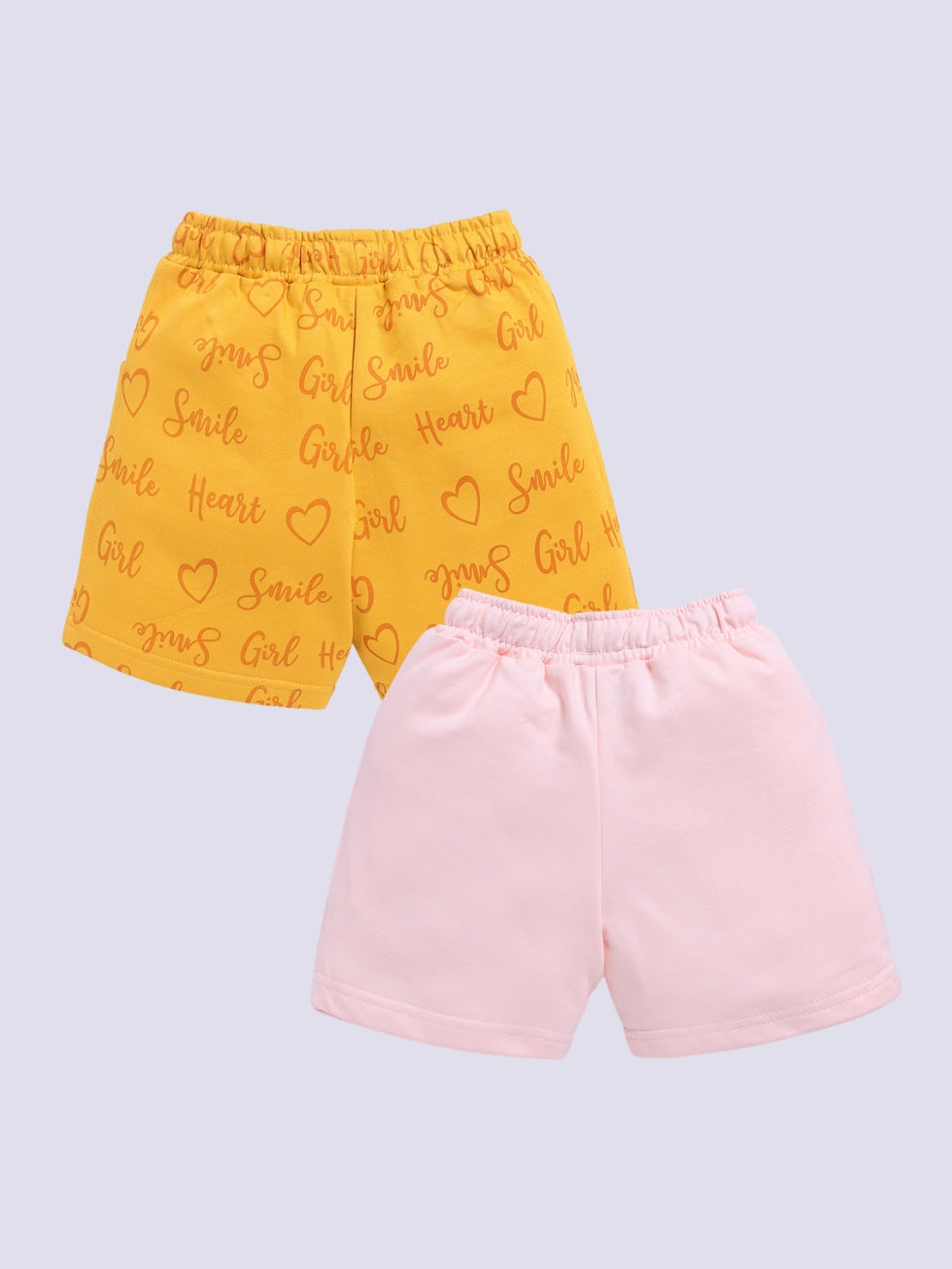 Kidcity Girls shorts Combo set (pack of 2) |Loopknit shorts|Mustard, Baby pink shorts combo back view
