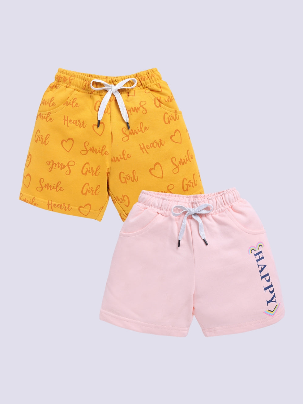 Kidcity Girls shorts Combo set (pack of 2) |Loopknit shorts|Mustard, Baby pink shorts combo view