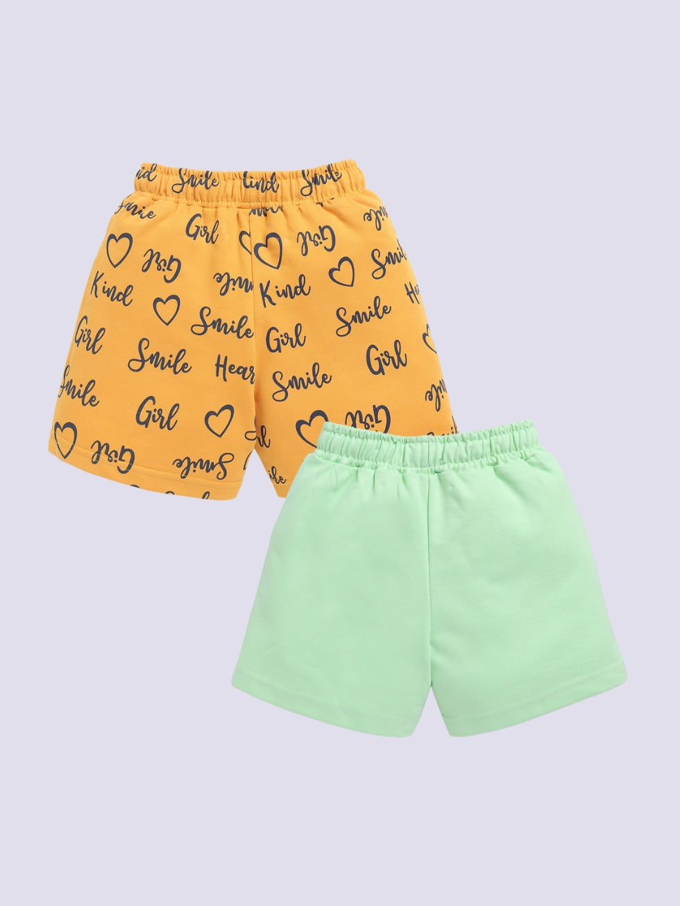 Kidcity Girls shorts Combo set (pack of 2) |Loopknit shorts|Mustard, Green shorts back view
