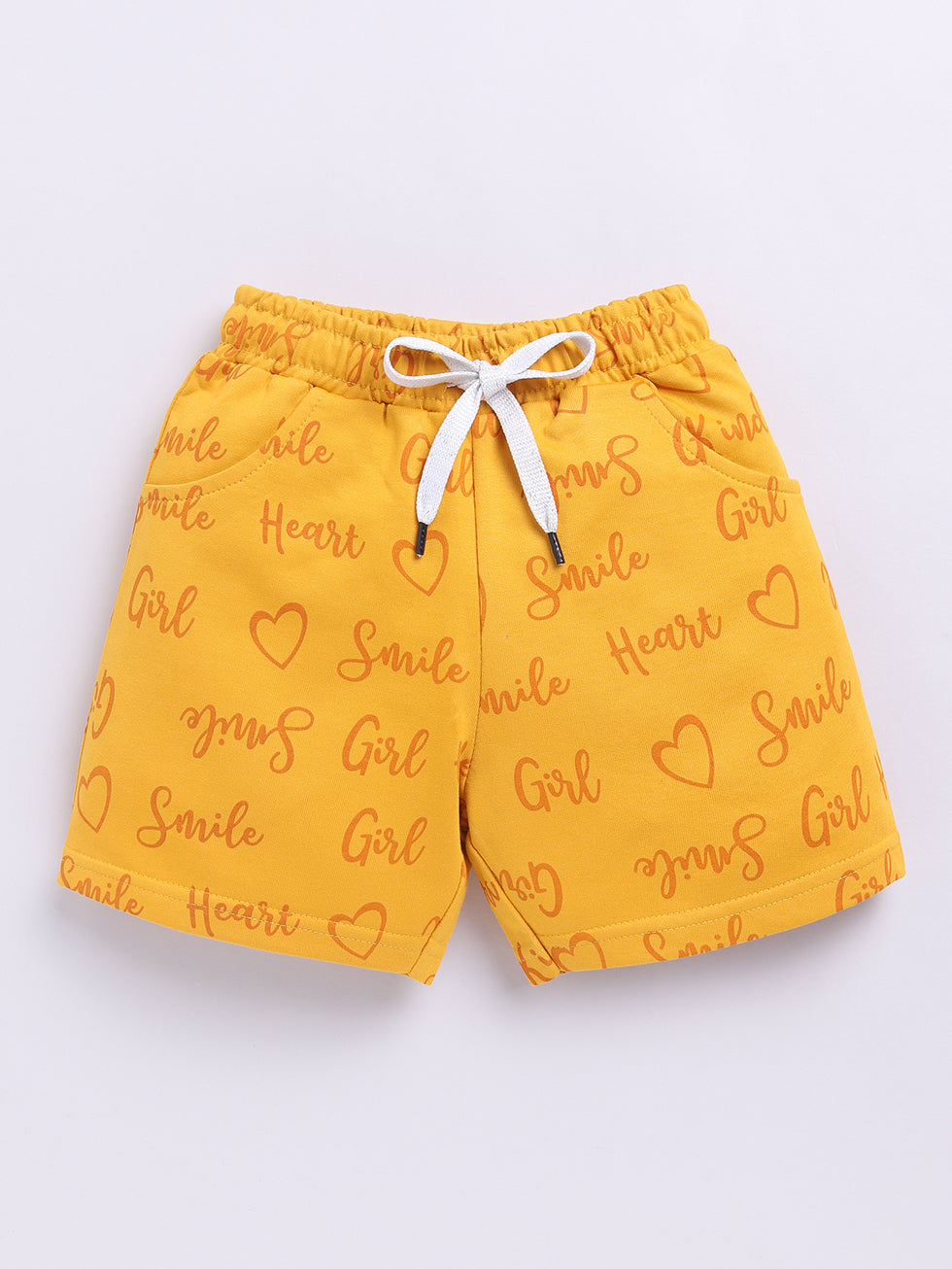 Kidcity Girls shorts Combo set (pack of 2) |Loopknit shorts|Mustard shorts front view