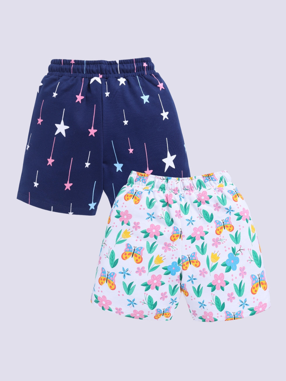 Kidcity Girls shorts Combo set (pack of 2) |Loopknit shorts|Navy,White shorts back view