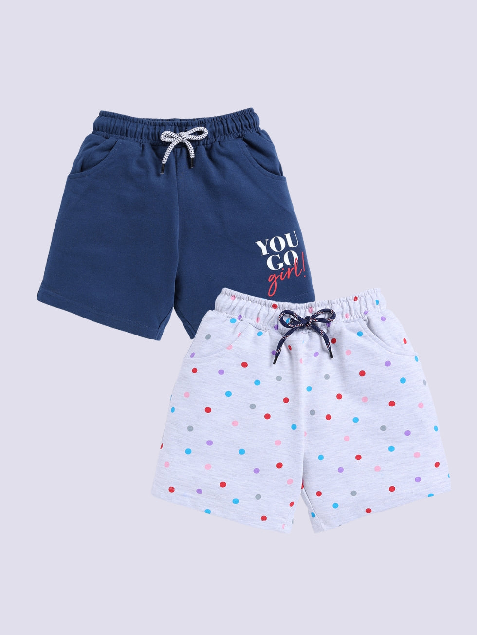 Kidcity Girls shorts Combo set (pack of 2) |Loopknit shorts| Navy, White shorts combo front image