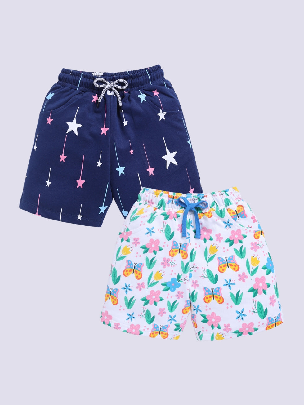 Kidcity Girls shorts Combo set (pack of 2) |Loopknit shorts|Navy,White shorts front view