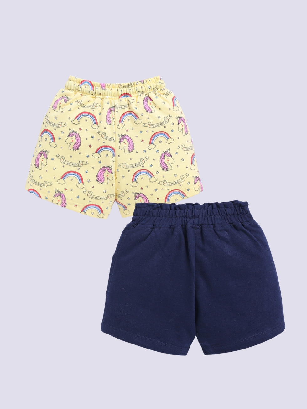 Kidcity Girls shorts Combo set (pack of 2) |Loopknit shorts|Navy, Yellow shorts combo back view
