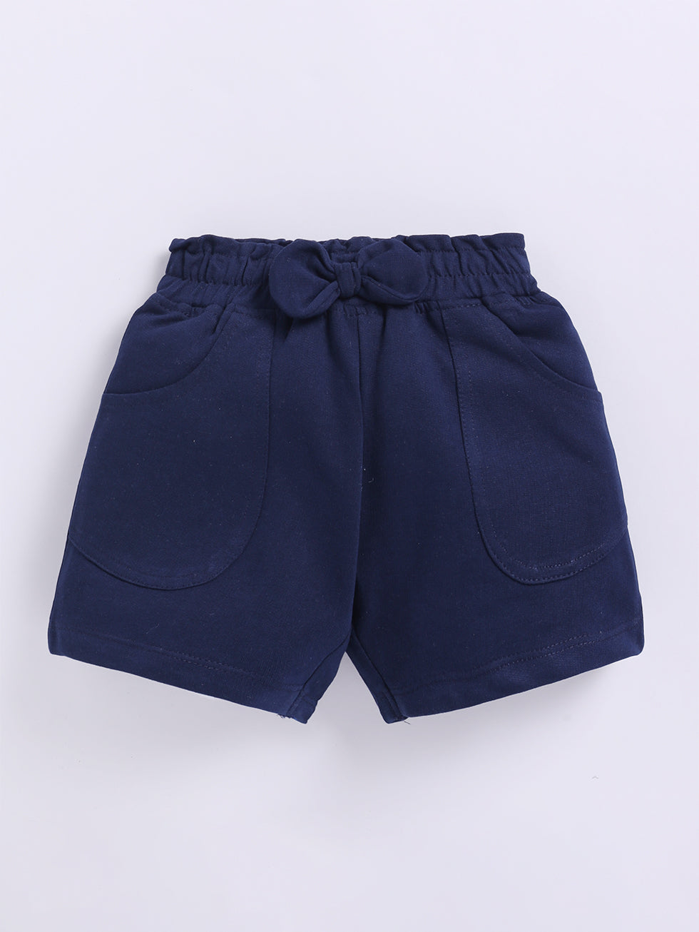 Kidcity Girls shorts Combo set (pack of 2) |Loopknit shorts|Navy shorts  with bow front view
