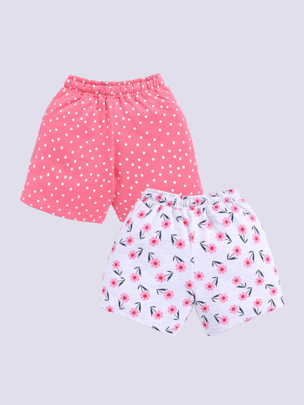 Kidcity Girls shorts Combo set (pack of 2) |Loopknit shorts|Pink, White combo shorts back view