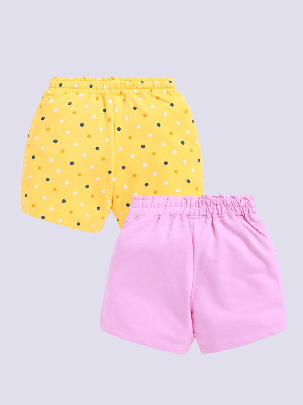 Kidcity Girls shorts Combo set (pack of 2) | Loopknit shorts | Pink, Yellow shorts Combo back view