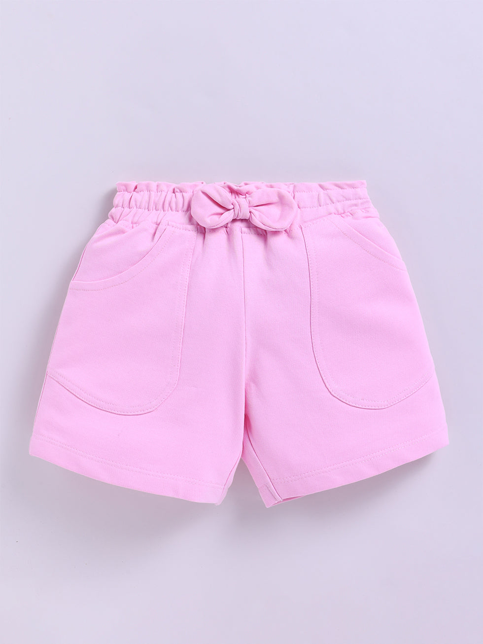 Kidcity Girls shorts Combo set (pack of 2) | Loopknit shorts | Pink bow front view