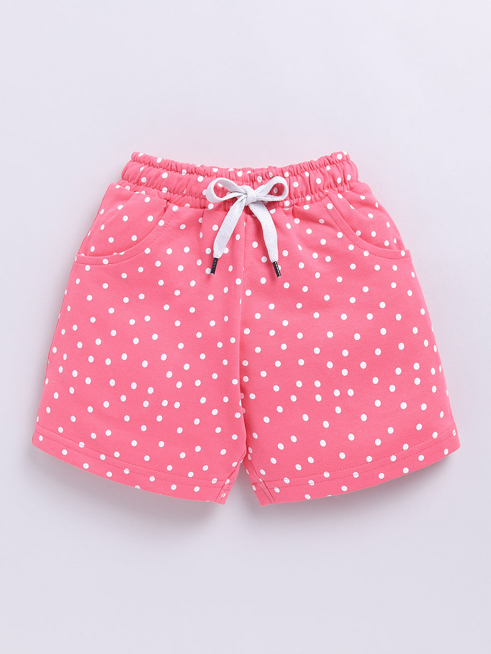 Kidcity Girls shorts Combo set pack of 2 |Loopknit shorts|Pink polka dot  shorts front view