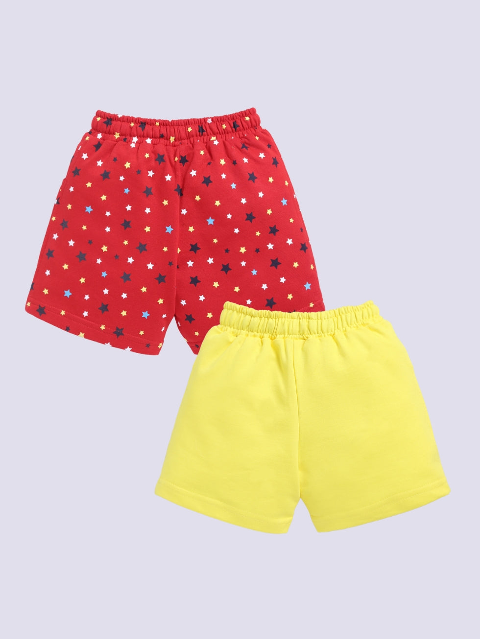 Kidcity Girls shorts Combo set (pack of 2) |Loopknit shorts|Red, Yellow shorts combo back view