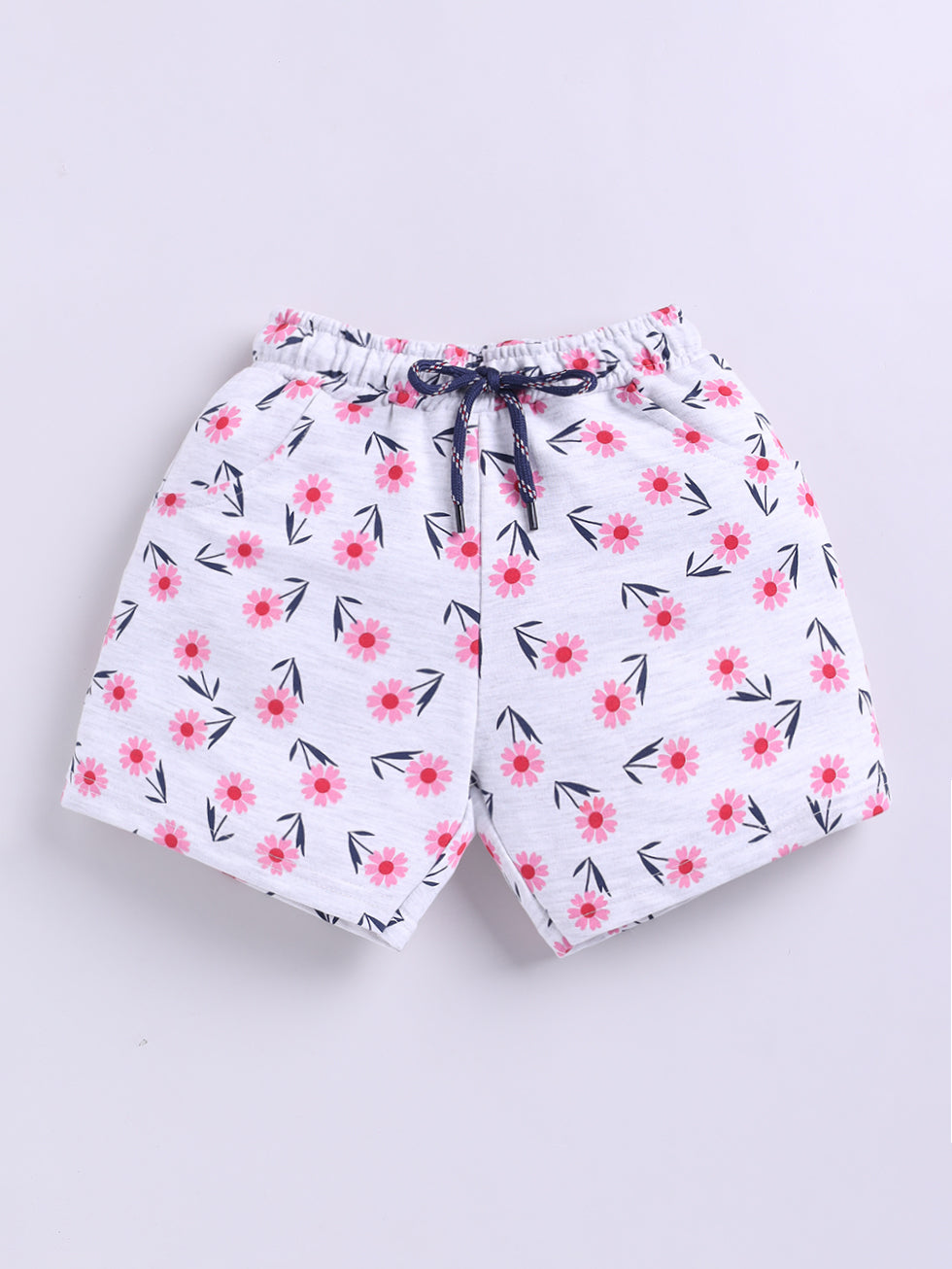 Kidcity Girls shorts Combo set pack of 2 |Loopknit shorts|white flower  shorts front view