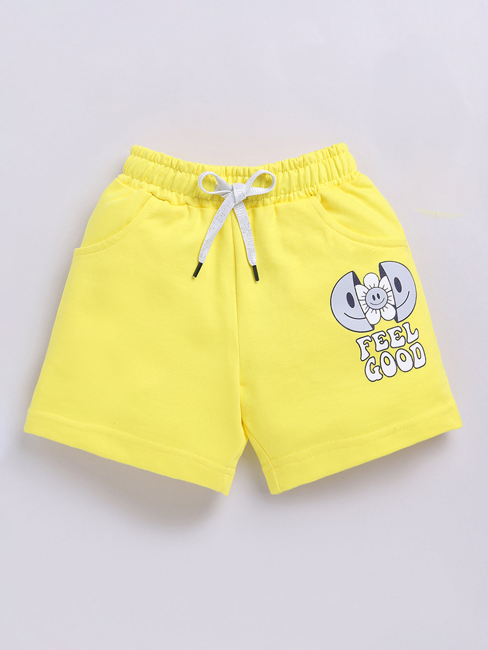 Kidcity Girls shorts Combo set (pack of 2) |Loopknit yellow shorts front view