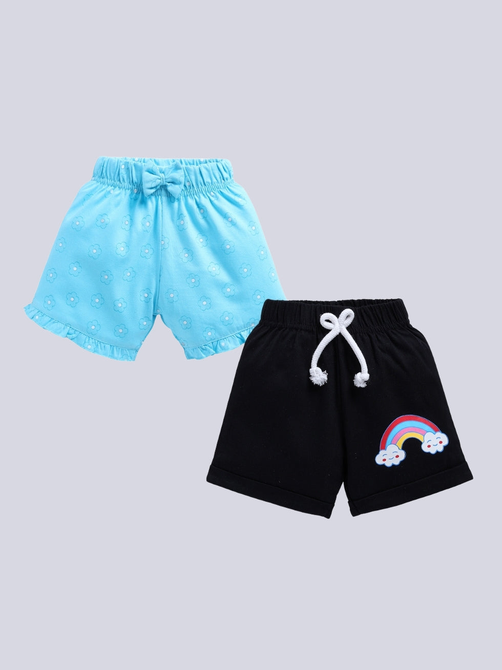 Kidcity Girls shorts Combo set (pack of 2) |Sinker shorts|Black, Sky blue shorts combo front view