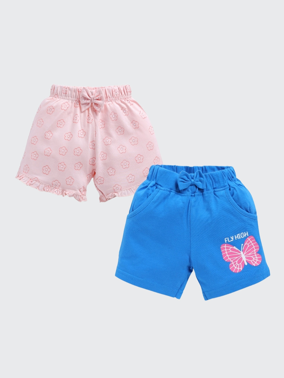 Kidcity Girls shorts Combo set (pack of 2) |Sinker shorts| Blue, Light pink shorts combo front view