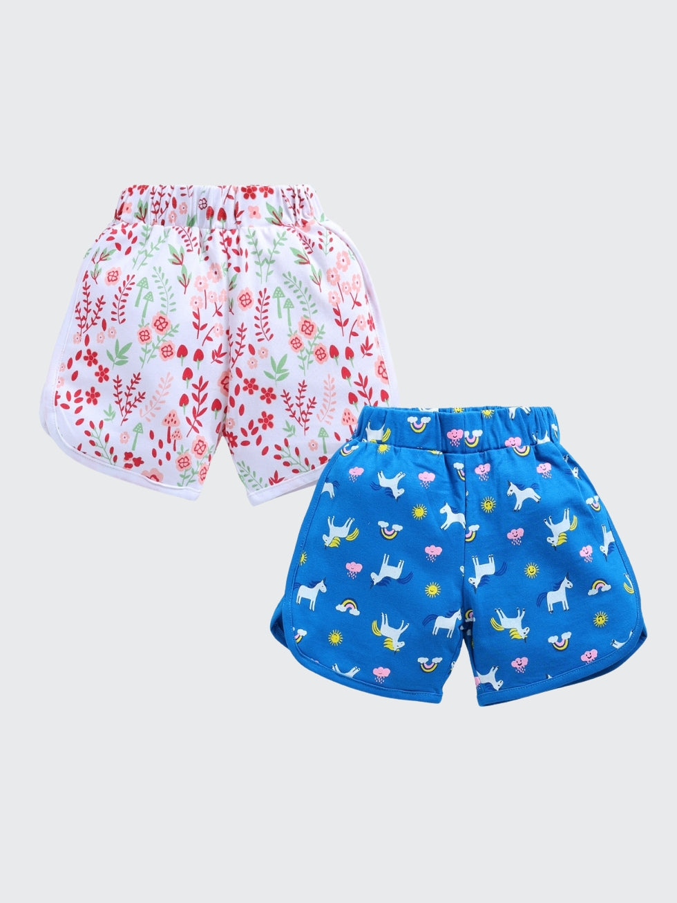 Kidcity Girls shorts Combo set (pack of 2) |Sinker shorts|Blue, Multi colour shorts combo front view