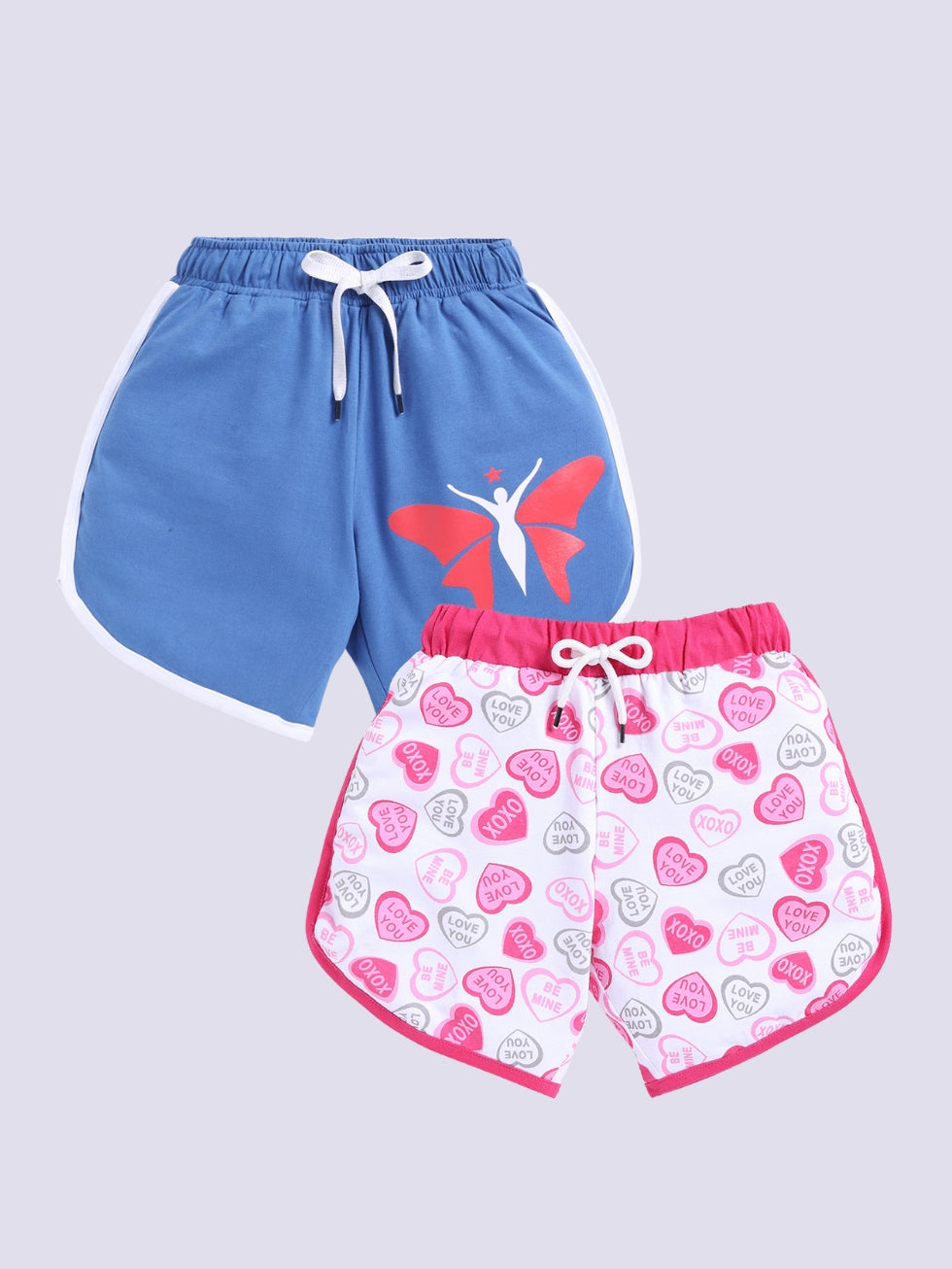 Kidcity Girls shorts Combo set (pack of 2) |Sinker shorts|Blue, White shorts combo front view