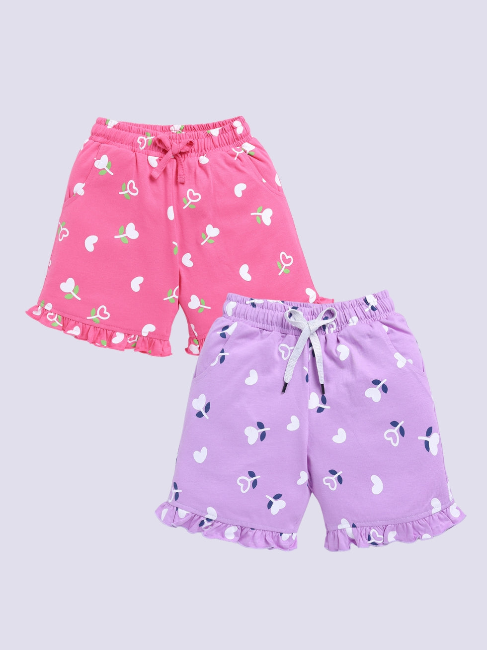 Kidcity Girls shorts Combo set (pack of 2) |Sinker shorts|Pink, Light purple shorts combo front  view
