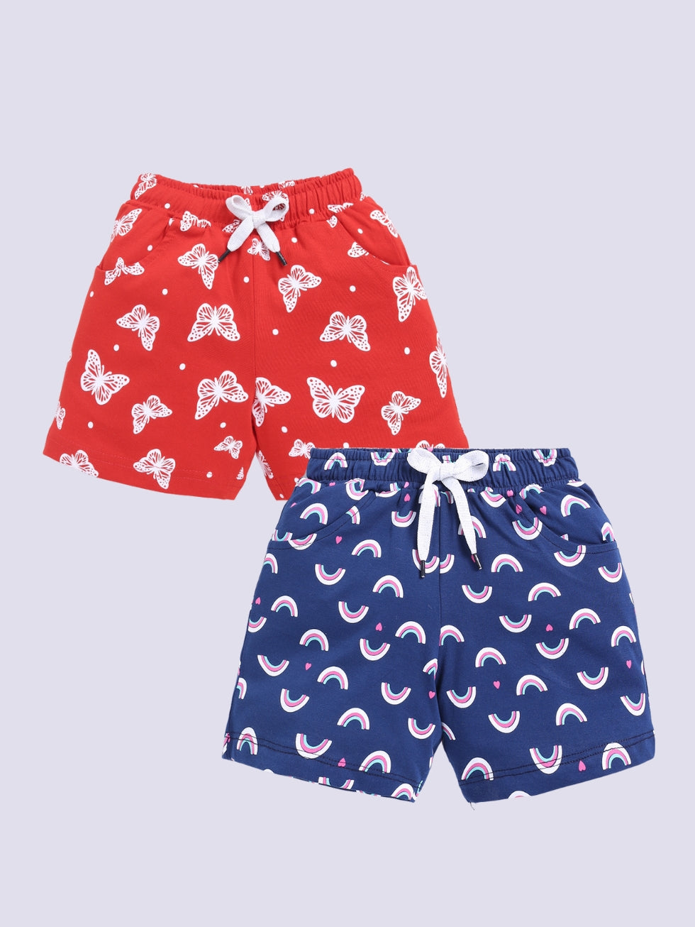 Kidcity Girls shorts Combo set (pack of 2) |Sinker shorts| Red, Navy shorts combo front view
