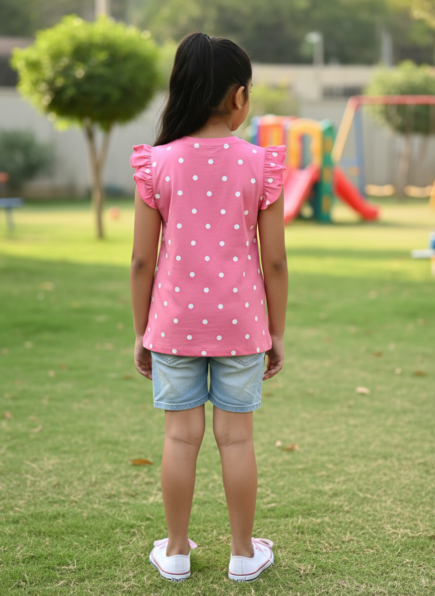 Polka Dot Flutter-Sleeve Top.