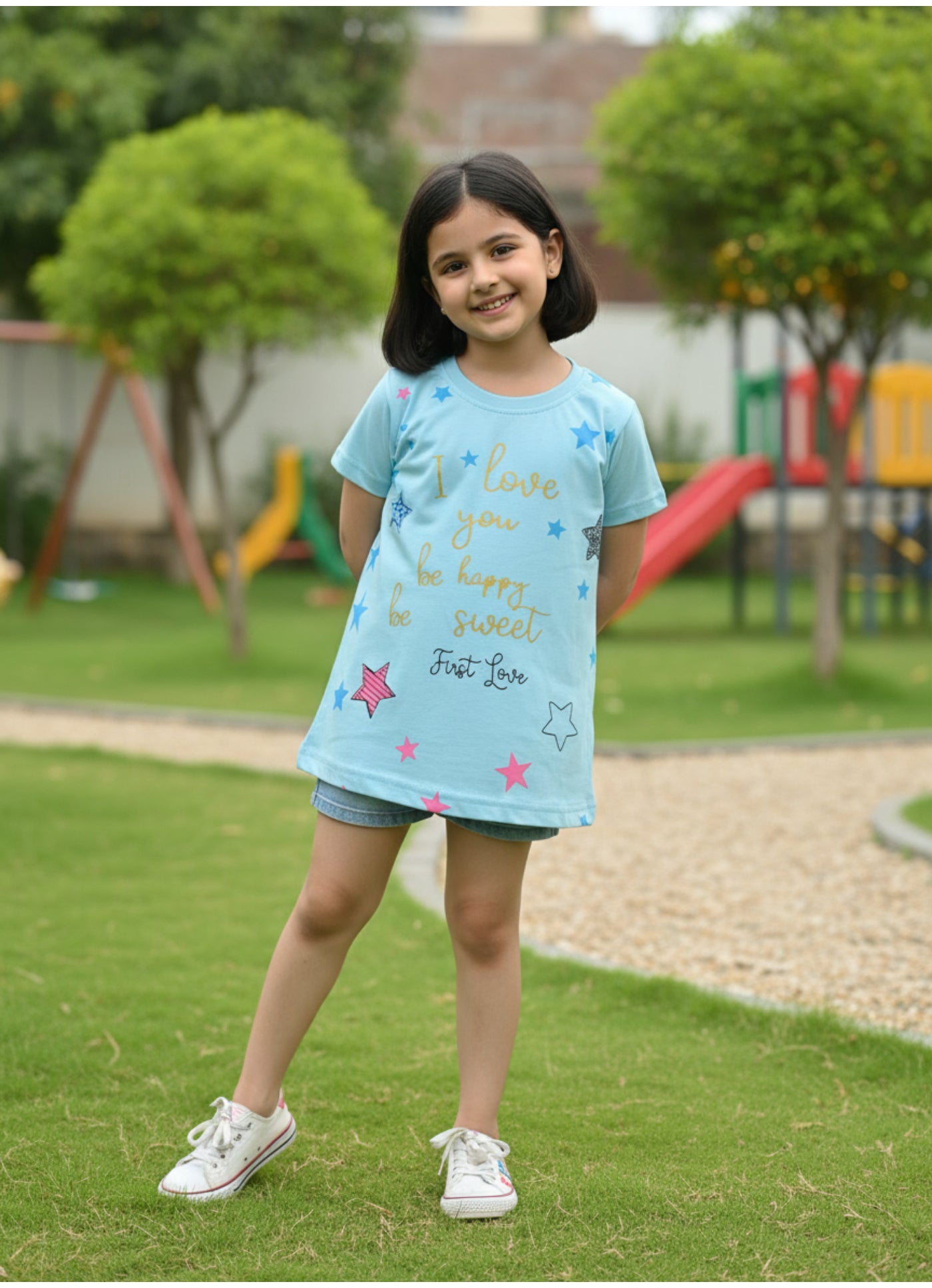 Be Happy Be Sweet Star Graphic Top.