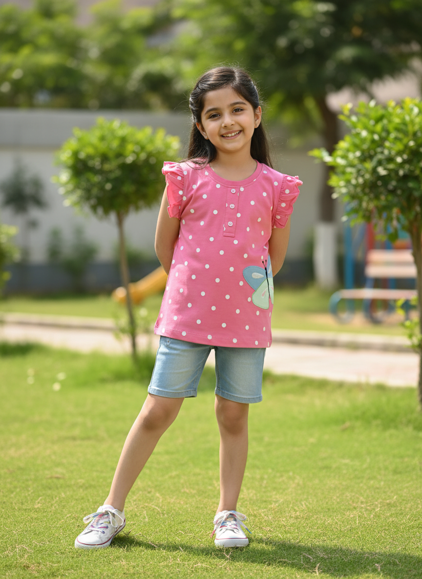 Polka Dot Flutter-Sleeve Top.