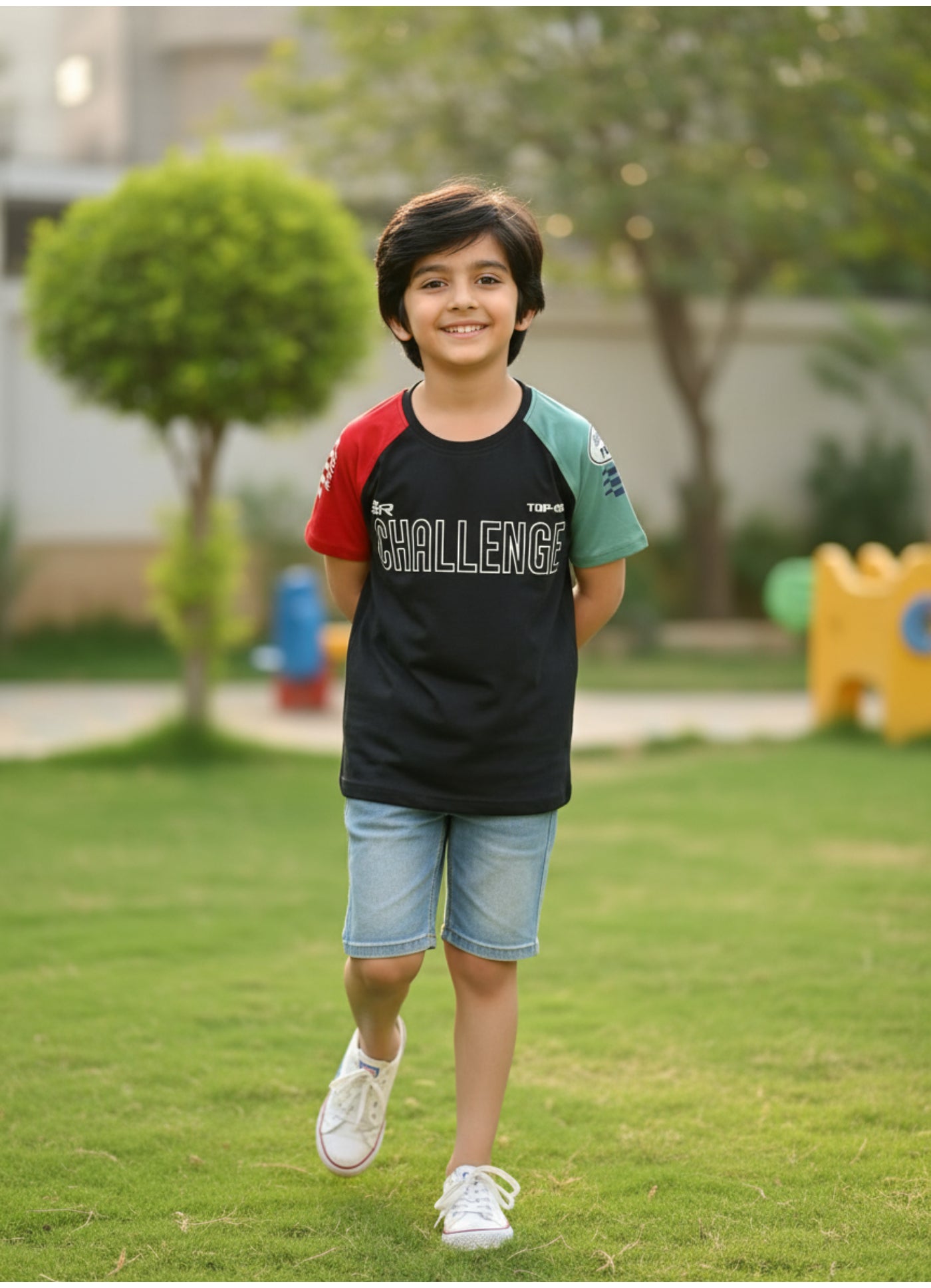 Color-Block "Challenge" Graphic T-Shirt.