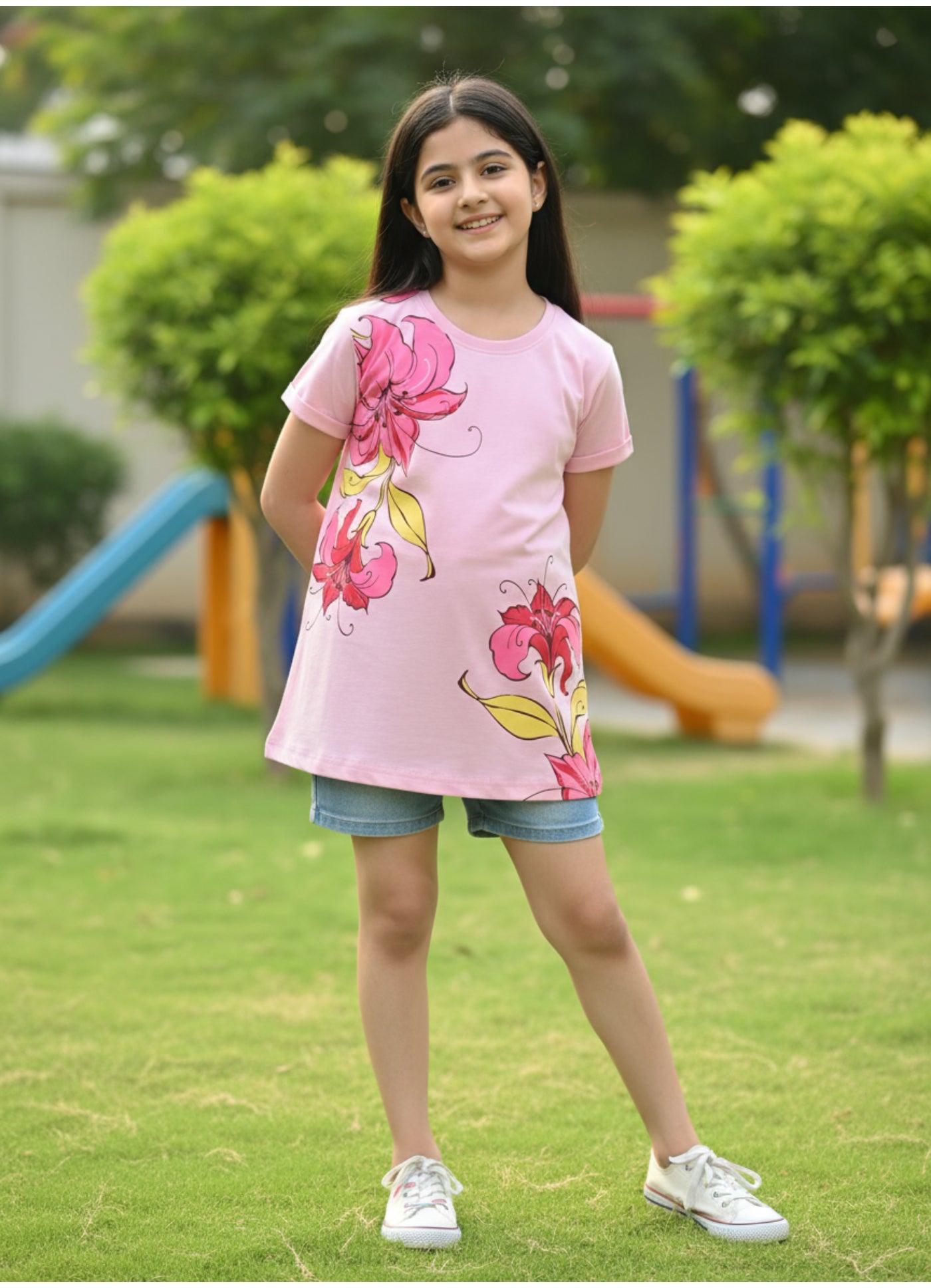 Light Pink Lily Graphic Tunic Top.